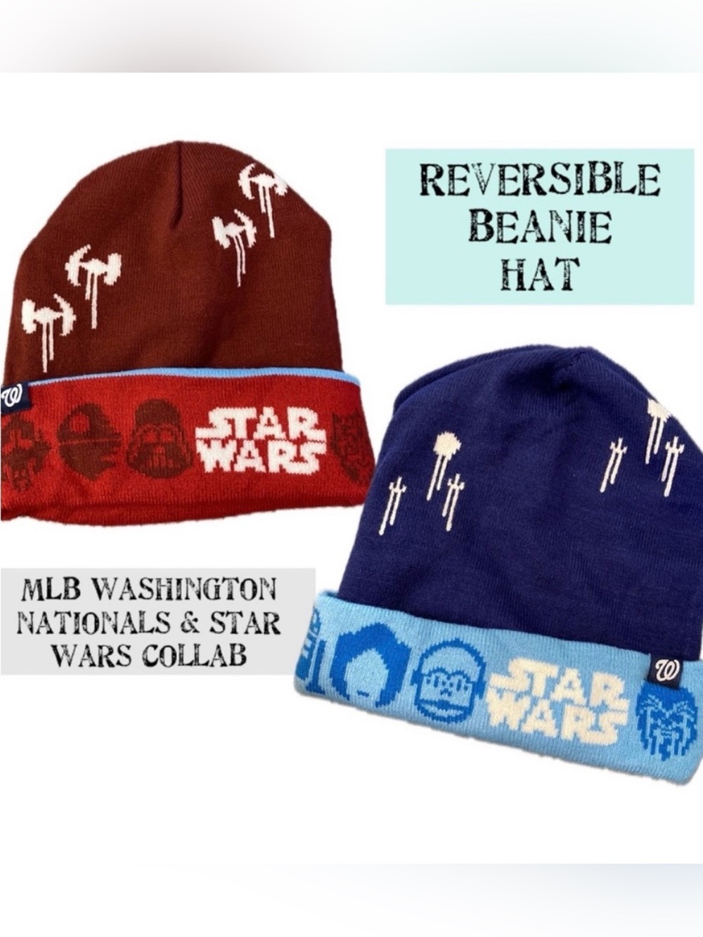 Star Wars reversible Knit Beanie winter hat collab with MLB Washington nationals